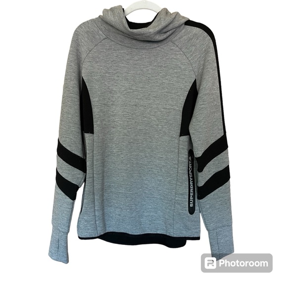 Superdry Sport Core Tech Funnel Hoodie Gray and Black Vented Size 10 Sporty - Picture 3 of 16